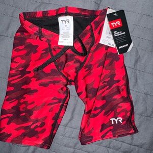 TYR Red and Black Camo Youth Performance Jammer